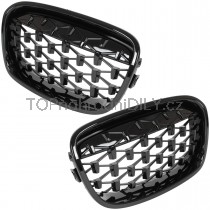 Přední maska ​​chladiče černá lesklá, dvojitá žebra, 1 pár, BMW řada 1 F20, F21 FULL BLACK STAR