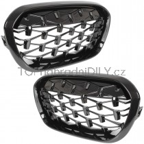 Přední maska ​​chladiče černá lesklá, dvojitá žebra, 1 pár, BMW řada 1 F20, F21 FL 2015